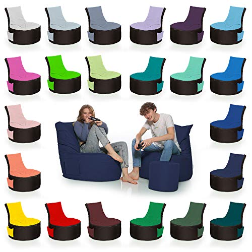 HomeIdeal - 2Farbiger Gamer Sitzsack Lounge für Erwachsene & Kinder - Gaming oder Entspannen - Indoor & Outdoor da er Wasserfest ist - mit EPS Perlen, Farbe:Schwarz-Marineblau, Größe:Erwachsene von HomeIdeal