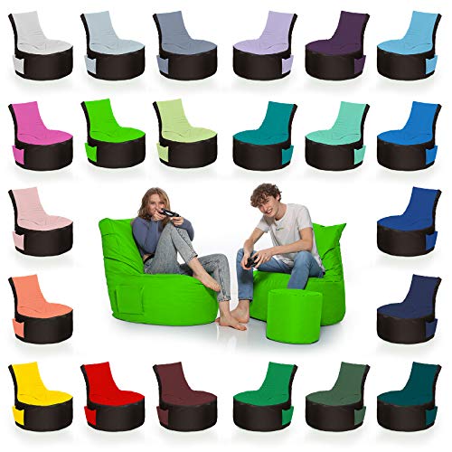 HomeIdeal - 2Farbiger Gamer Sitzsack Lounge für Erwachsene & Kinder - Gaming oder Entspannen - Indoor & Outdoor da er Wasserfest ist - mit EPS Perlen, Farbe:Schwarz-Neongrün, Größe:Erwachsene von HomeIdeal