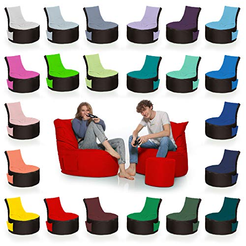 HomeIdeal - 2Farbiger Gamer Sitzsack Lounge für Erwachsene & Kinder - Gaming oder Entspannen - Indoor & Outdoor da er Wasserfest ist - mit EPS Perlen, Farbe:Schwarz-Rot, Größe:Kinder von HomeIdeal