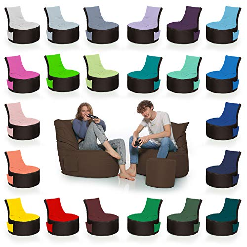 HomeIdeal - 2Farbiger Gamer Sitzsack Lounge für Erwachsene & Kinder - Indoor & Outdoor da er Wasserfest ist - mit EPS Perlen + Hocker, Farbe:Schwarz-Braun, Größe:Erwachsene + 35x30 cm von HomeIdeal