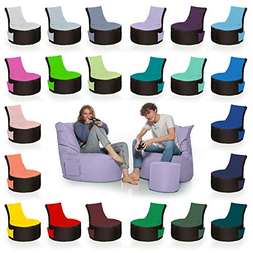 HomeIdeal - 2Farbiger Gamer Sitzsack Lounge für Erwachsene & Kinder - Indoor & Outdoor da er Wasserfest ist - mit EPS Perlen + Hocker, Farbe:Schwarz-Flieder, Größe:Erwachsene + 35x30 cm von HomeIdeal