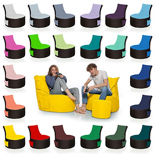 HomeIdeal - 2Farbiger Gamer Sitzsack Lounge für Erwachsene & Kinder - Indoor & Outdoor da er Wasserfest ist - mit EPS Perlen + Hocker, Farbe:Schwarz-Gelb, Größe:Erwachsene + 35x30 cm von HomeIdeal