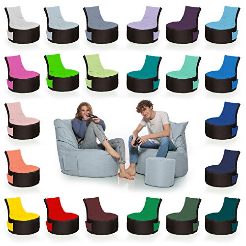 HomeIdeal - 2Farbiger Gamer Sitzsack Lounge für Erwachsene & Kinder - Indoor & Outdoor da er Wasserfest ist - mit EPS Perlen + Hocker, Farbe:Schwarz-Grau, Größe:Erwachsene + 35x30 cm von HomeIdeal