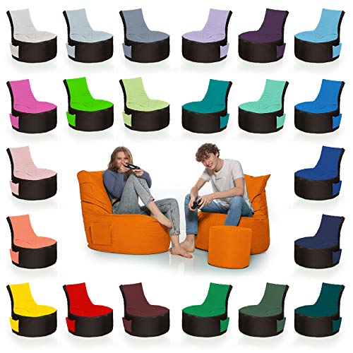 HomeIdeal - 2Farbiger Gamer Sitzsack Lounge für Erwachsene & Kinder - Indoor & Outdoor da er Wasserfest ist - mit EPS Perlen + Hocker, Farbe:Schwarz-Orange, Größe:Erwachsene + 35x30 cm von HomeIdeal