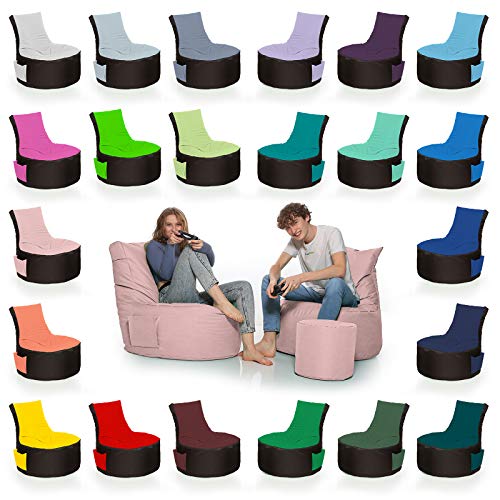 HomeIdeal - 2Farbiger Gamer Sitzsack Lounge für Erwachsene & Kinder - Indoor & Outdoor da er Wasserfest ist - mit EPS Perlen + Hocker, Farbe:Schwarz-Puderrosa, Größe:Erwachsene + 35x30 cm von HomeIdeal