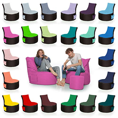 HomeIdeal - 2Farbiger Gamer Sitzsack Lounge für Erwachsene & Kinder - Indoor & Outdoor da er Wasserfest ist - mit EPS Perlen + Hocker, Farbe:Schwarz-Rosa, Größe:Erwachsene + 35x30 cm von HomeIdeal