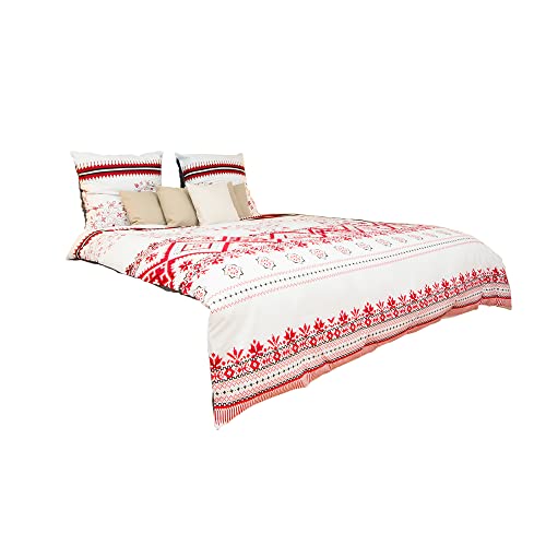 HomeIdeal - Ägyptisches Baumwolle Bettwäsche Set - Weicher & angenehmer hoher Schlafkomfort - Reißverschluss - 10 Jahre Garantie, Größe:200x220 +2X 80x80 cm, Bettwäschefarben:Rot-Weiß Gemustert von HomeIdeal