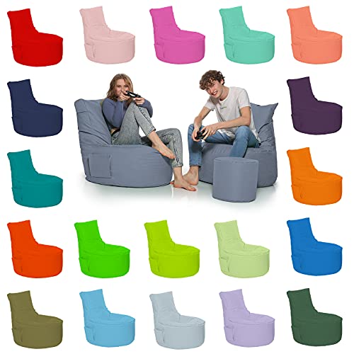 HomeIdeal - Gamer Sitzsack Lounge Bodenkissen für Erwachsene & Kinder - Indoor & Outdoor da er Wasserfest ist - mit EPS Perlen + Hocker, Farbe:Anthrazit, Größe:Erwachsene + Hocker 35X30 cm von HomeIdeal