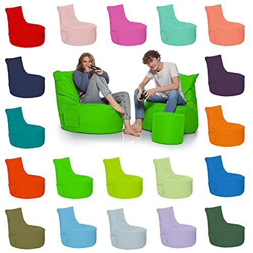 HomeIdeal - Gamer Sitzsack Lounge Bodenkissen für Erwachsene & Kinder - Indoor & Outdoor da er Wasserfest ist - mit EPS Perlen + Hocker, Farbe:Neongrün, Größe:Erwachsene + Hocker 35X30 cm von HomeIdeal