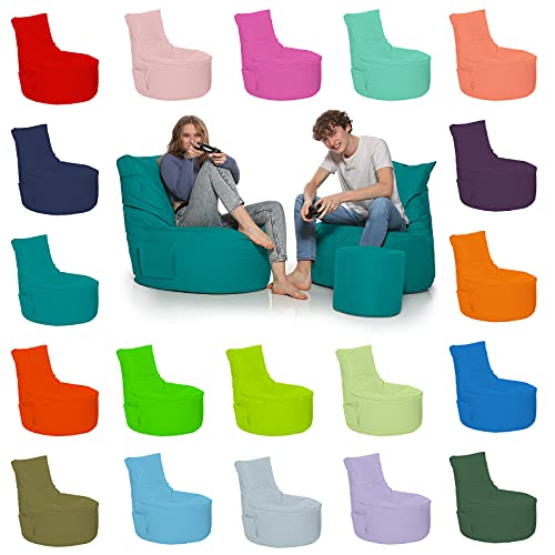 HomeIdeal - Gamer Sitzsack Lounge Bodenkissen für Erwachsene & Kinder - Indoor & Outdoor da er Wasserfest ist - mit EPS Perlen + Hocker, Farbe:Türkis, Größe:Erwachsene + Hocker 35X30 cm von HomeIdeal