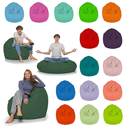 HomeIdeal - Sitzsack 2-in-1 Funktionen Bodenkissen für Erwachsene & Kinder - Gaming oder Entspannen - Indoor & Outdoor da er Wasserfest ist - mit EPS Perlen, Farbe:Dunkelgrün, Größe:110 cm Durchmesser von HomeIdeal