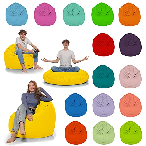 HomeIdeal - Sitzsack 2-in-1 Funktionen Bodenkissen für Erwachsene & Kinder - Gaming oder Entspannen - Indoor & Outdoor da er Wasserfest ist - mit EPS Perlen (Gelb, 135 cm Durchmesser) von HomeIdeal