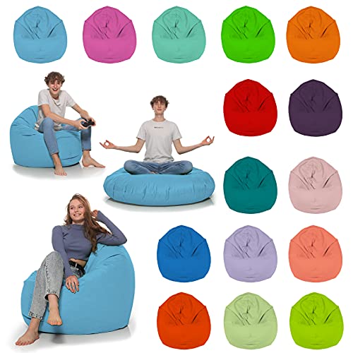 HomeIdeal - Sitzsack 2-in-1 Funktionen Bodenkissen für Erwachsene & Kinder - Gaming oder Entspannen - Indoor & Outdoor da er Wasserfest ist - mit EPS Perlen, Farbe:Hellblau, Größe:110 cm Durchmesser von HomeIdeal