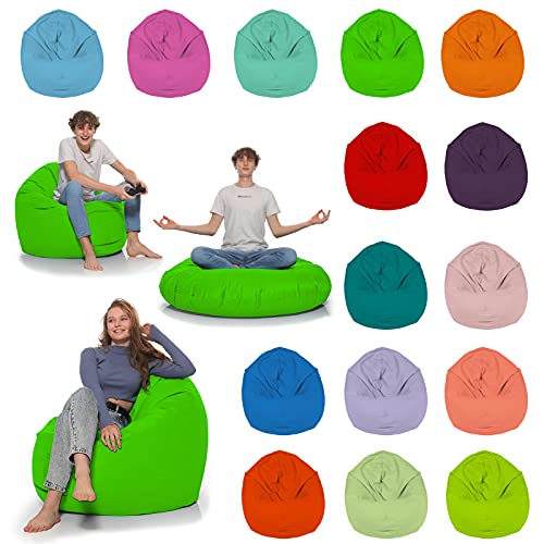 HomeIdeal - Sitzsack 2-in-1 Funktionen Bodenkissen für Erwachsene & Kinder - Gaming oder Entspannen - Indoor & Outdoor da er Wasserfest ist - mit EPS Perlen, Farbe:Neongrün, Größe:110 cm Durchmesser von HomeIdeal