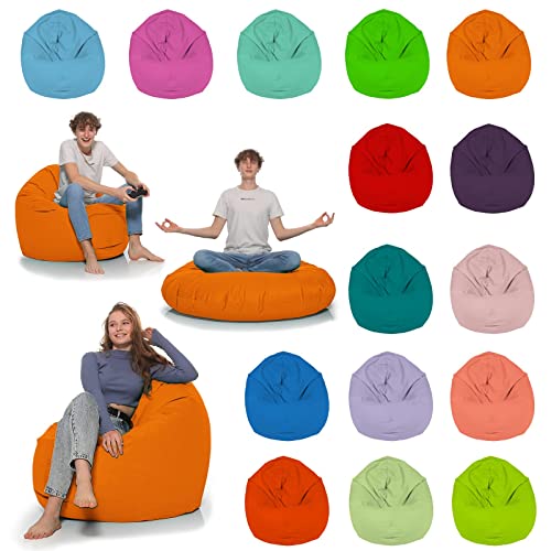 HomeIdeal - Sitzsack 2-in-1 Funktionen Bodenkissen für Erwachsene & Kinder - Gaming oder Entspannen - Indoor & Outdoor da er Wasserfest ist - mit EPS Perlen, Farbe:Orange, Größe:110 cm Durchmesser von HomeIdeal