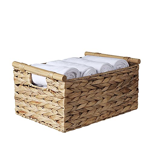 Handgeflochtener Aufbewahrungskorb mit Griff, Rechteckiger Rattankorb,Wasserhyazinthe Korb,Handtuchkorb für Gästehandtücher,Regalkorb Groß,Geschenkkorb leer von HomeJoy Delights