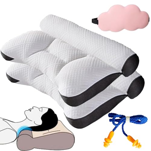 HomeJoySet 2er-Pack Ergonomische Nackenstützkissen Mit Gänsedaunen – Ultimative Linderung Von Nacken- Und Schulterschmerzen for Alle Schlafpositionen(2*Black) von HomeJoySet