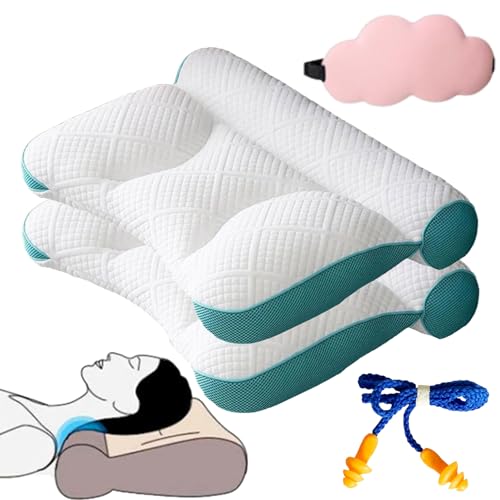 HomeJoySet 2er-Pack Ergonomische Nackenstützkissen Mit Gänsedaunen – Ultimative Linderung Von Nacken- Und Schulterschmerzen for Alle Schlafpositionen(2*Blue) von HomeJoySet