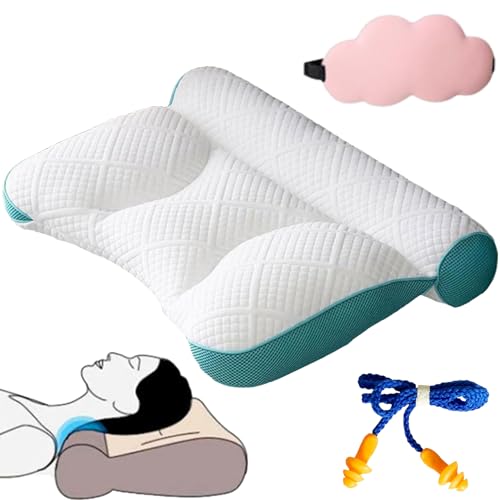 HomeJoySet 2er-Pack Ergonomische Nackenstützkissen Mit Gänsedaunen – Ultimative Linderung Von Nacken- Und Schulterschmerzen for Alle Schlafpositionen(Blue) von HomeJoySet