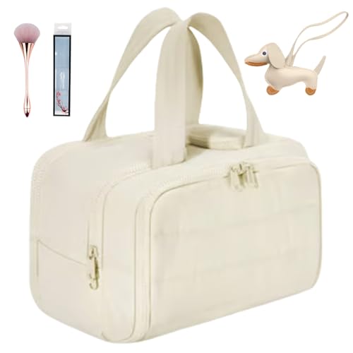 HomeJoySet Grüne, Weit Zu Öffnende 4-in-1-Reisekosmetiktasche Mit Großem Fassungsvermögen – Wasserdichter, Leichter Und Multifunktionaler Kulturbeutel for Damen(Beige) von HomeJoySet
