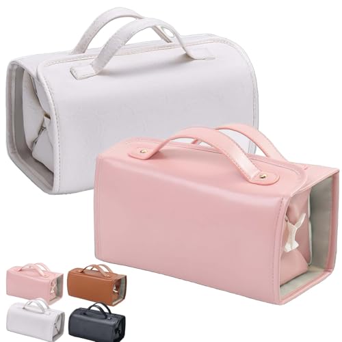 HomeJoySet Rosafarbene, wasserdichte Kosmetiktasche Aus Leder – Abnehmbarer 4-in-1-Kulturbeutel Aus PU Mit Fächern, Großes Fassungsvermögen for Unterwegs(2pcs-A) von HomeJoySet