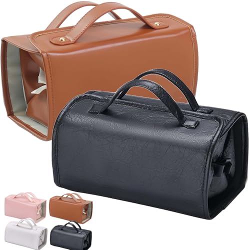 HomeJoySet Rosafarbene, wasserdichte Kosmetiktasche Aus Leder – Abnehmbarer 4-in-1-Kulturbeutel Aus PU Mit Fächern, Großes Fassungsvermögen for Unterwegs(2pcs-F) von HomeJoySet