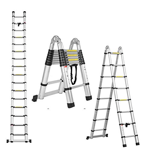 5M Alu Teleskopleiter, Ausziehbare Leiter, Klappleiter Stehleiter Rutschfester, Haushaltsleiter 150 kg Belastbarkeit von HomeKingdom