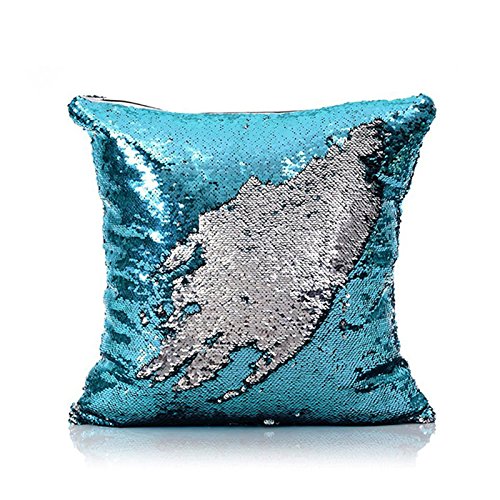 HomeLava 2er Set Pailletten Kissen Glitzer Pailletten Kissenbezug Startseite Schlafzimmer Sofakissen Kissenabdeckung 40x40cm,Blau + Silber von HomeLava