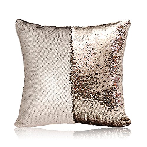 HomeLava 2er Set Pailletten Kissen Glitzer Pailletten Kissenbezug Startseite Schlafzimmer Sofakissen Kissenabdeckung 40x40cm,Champagne + Helles Gold von HomeLava