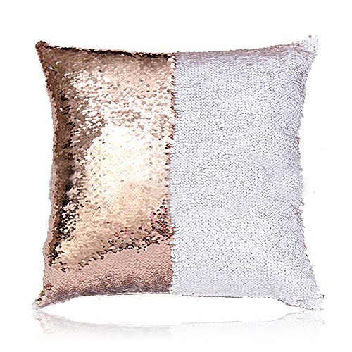 HomeLava 2er Set Pailletten Kissen Glitzer Pailletten Kissenbezug Startseite Schlafzimmer Sofakissen Kissenabdeckung 40x40cm,Champagne + Weiß von HomeLava