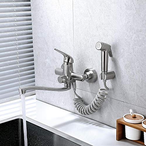 HomeLava 360° Drehbar Wand Küchenarmatur mit Spritzpistole Ausladung 275 mm Einhand Spültischarmatur Messing Wandmontage Armatur Wandarmatur Spültischarmatur für Küche von HomeLava