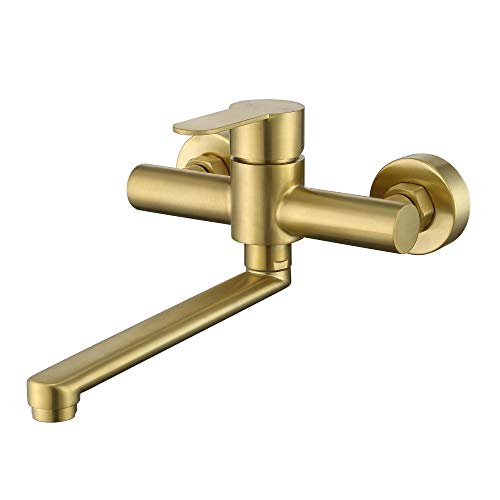 HomeLava 360° Drehbar Wand Wasserhahn 304 Edelstahl Küchenarmatur Wandarmatur Wandmontage Spültischarmatur Armatur Einhebelmischer für Küche Waschbecken Gebürstetes Gold von HomeLava