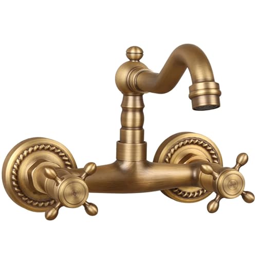 HomeLava 360° Drehbar Wandarmatur Küchenarmatur Wandmontage Messing Antik Zwei Griff Spültischarmatur Waschtischarmatur Mischbatterie mit Zweigriff, Bronze HomeLava 360° Drehbar Wandarmatur Küchenarmatur Wandmontage Messing Antik Zwei Griff Spültischarmatur Waschtischarmatur Mischbatterie mit Zweigriff, Bronze von HomeLava