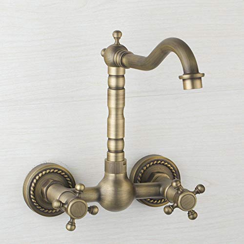 HomeLava Antik Küchenarmatur Wandmontage Dual Griff Mischbatterie Armatur Europäische Retro Wasserhahn von HomeLava