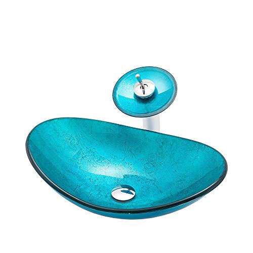 HomeLava Aufsatz-Waschbecken Handwaschbecken Glas Gäste WC Waschbecken Waschtisch Set mit Wasserfall Wasserhahn Oval Blau HomeLava Aufsatz-Waschbecken Handwaschbecken Glas Gäste WC Waschbecken Waschtisch Set mit Wasserfall Wasserhahn Oval Blau von HomeLava