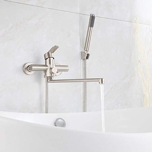 HomeLava Badewannenarmatur Wandarmatur Armatur Wanne Badewanne Auslauf 35cm lang mit Umstellventil Duscharmatur Einhand-Brausebatterie für Badezimmer Dusche, Edelstahl Gebürstet von HomeLava