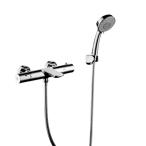 HomeLava Badewannenarmatur mit Thermostat Chrom, Dusche Mischbatterie mit 38 °C Sicherheitstaste, Wannenarmatur Wandmontage mit 5 Strahlarten Handbrause, Messing HomeLava Badewannenarmatur mit Thermostat Chrom, Dusche Mischbatterie mit 38 °C Sicherheitstaste, Wannenarmatur Wandmontage mit 5 Strahlarten Handbrause, Messing von HomeLava