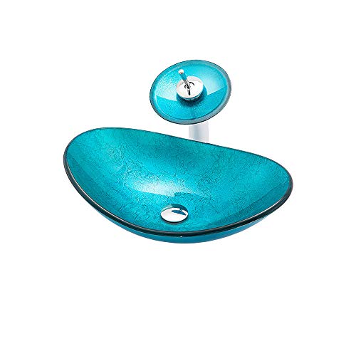 HomeLava Design Mini Gehärtetes Glas Aufsatzwaschbecken Waschbecken Waschschale Handwaschbecken Oval mit Wasserfall Wasserhahn und Ablaufgarnitur für Gäste WC Bad Blau 42cm HomeLava Design Mini Gehärtetes Glas Aufsatzwaschbecken Waschbecken Waschschale Handwaschbecken Oval mit Wasserfall Wasserhahn und Ablaufgarnitur für Gäste WC Bad Blau 42cm von HomeLava