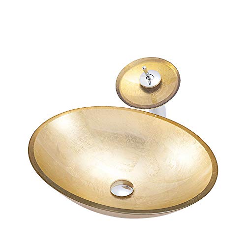 HomeLava Gehärtetes Glas Waschbecken Waschtisch Rund Gold Aufsatzbecken Aufsatzwaschbecken Glaswaschbecken Aufsatzwaschtisch Spülbecken Becken inkl. Ablaufgarnitur und Wasserfall-Wasserhahn HomeLava Gehärtetes Glas Waschbecken Waschtisch Rund Gold Aufsatzbecken Aufsatzwaschbecken Glaswaschbecken Aufsatzwaschtisch Spülbecken Becken inkl. Ablaufgarnitur und Wasserfall-Wasserhahn von HomeLava