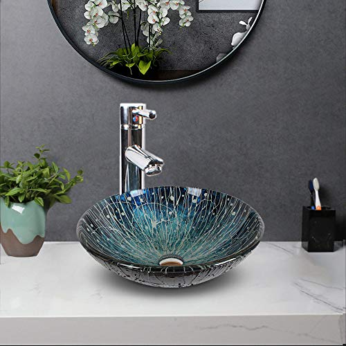 HomeLava Mini Waschbecken Aufsatz Waschschale Klein Handwaschbecken Rund aus Gehärtetes Glas für Gäste-WC mit Waschtischarmatur Chrom 30cm von HomeLava