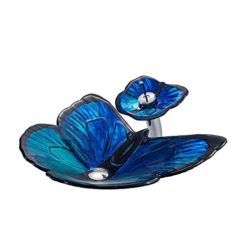 HomeLava Modern Gehärtetes Glas Waschbecken Kreative Aufsatzwaschbecken Handwaschbecken Set Schmetterling Form mit Wasserfall Wasserhahn HomeLava Modern Gehärtetes Glas Waschbecken Kreative Aufsatzwaschbecken Handwaschbecken Set Schmetterling Form mit Wasserfall Wasserhahn von HomeLava