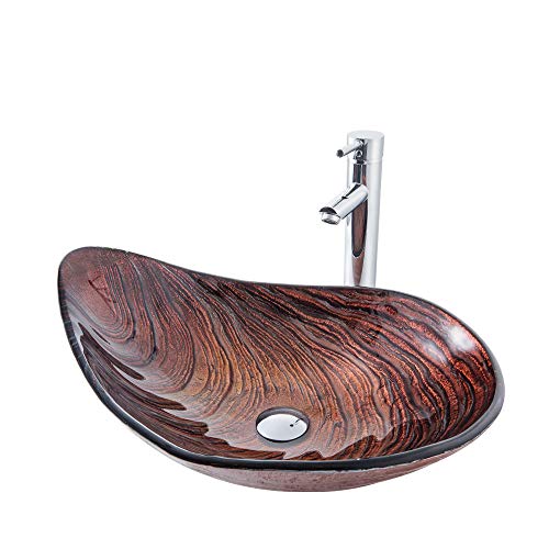HomeLava Modern Glas Waschbecken Bad Becken Set Aufsatzwaschbecken unregelmäßige Form mit Waschtischarmatur Chrom (C) von HomeLava