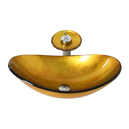 HomeLava Modern Gold Oval Gehärtetes Glas Waschbecken mit Wasserfall Armatur Set HomeLava Modern Gold Oval Gehärtetes Glas Waschbecken mit Wasserfall Armatur Set von HomeLava