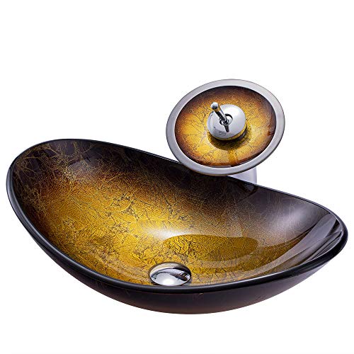 HomeLava Modern Waschbecken Gehärtetes Glas Aufsatzwaschbecken Oval mit Wasserfall Wasserhahn Badarmatur HomeLava Modern Waschbecken Gehärtetes Glas Aufsatzwaschbecken Oval mit Wasserfall Wasserhahn Badarmatur von HomeLava