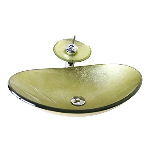 HomeLava Modern Waschbecken Set Glas Oval mit Wasserfall Wasserhahn von HomeLava