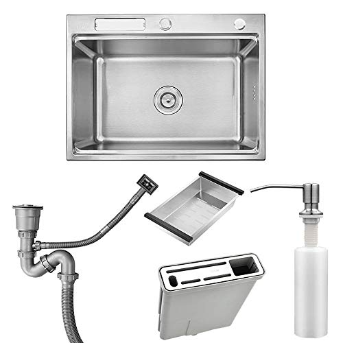 HomeLava Moderne Einbauspüle Spülbecken Edelstahl 304 1 Becken Spüle für Küche mit Spülmittelspender und eingebauten Wasserfilterwanne (ohne Wasserhahn) von HomeLava