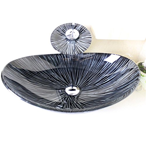 HomeLava Oval Waschbecken Gehärtetes Glas für Arbeitsplatte Spüle mit Wasserfall Wasserhahn Montagering und Ablaufwasser Set HomeLava Oval Waschbecken Gehärtetes Glas für Arbeitsplatte Spüle mit Wasserfall Wasserhahn Montagering und Ablaufwasser Set von HomeLava