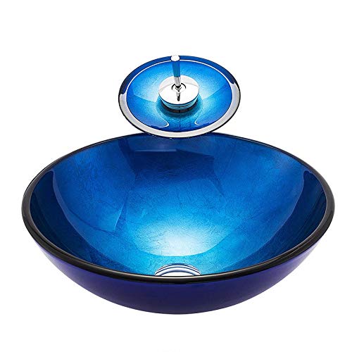 HomeLava Rund Glas Waschbecken Aufsatz Waschschale Aufsatzwaschbecken Handwaschbecken mit Wasserfall Armatur Set, Blau HomeLava Rund Glas Waschbecken Aufsatz Waschschale Aufsatzwaschbecken Handwaschbecken mit Wasserfall Armatur Set, Blau von HomeLava