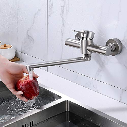 HomeLava Wand Küchenarmatur Edelstahl Wandarmatur Küchenarmatur Wandmontage 360° Drehbar Einhebelmischer Spültischarmatur Wasserhahn Armatur Küche mit langem Auslauf von HomeLava