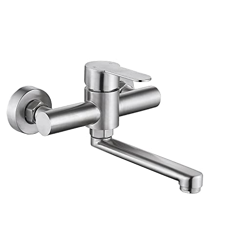 HomeLava Wand Küchenarmatur Wandarmatur Wandmontage Spültischarmatur Wasserhahn Einhebelmischer Mischbatterien Armatur für Küche mit 360° Drehbar Auslauf kurz 18cm Edelstahl von HomeLava
